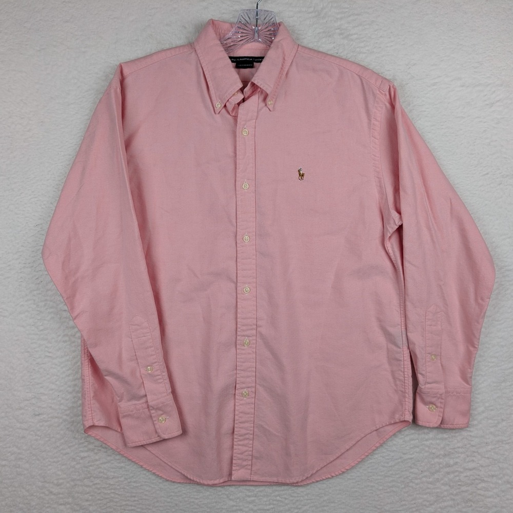 Ralph Lauren Sport Pink Oxford Button Down Shirt Womens Size 10 Pony Logo Cotton